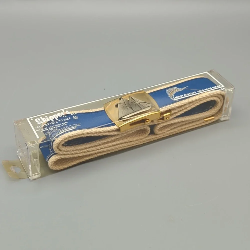Skipper's Canvas Web Belt Nautical Boat Vintage Solid Brass Buckle Size 42 NEW